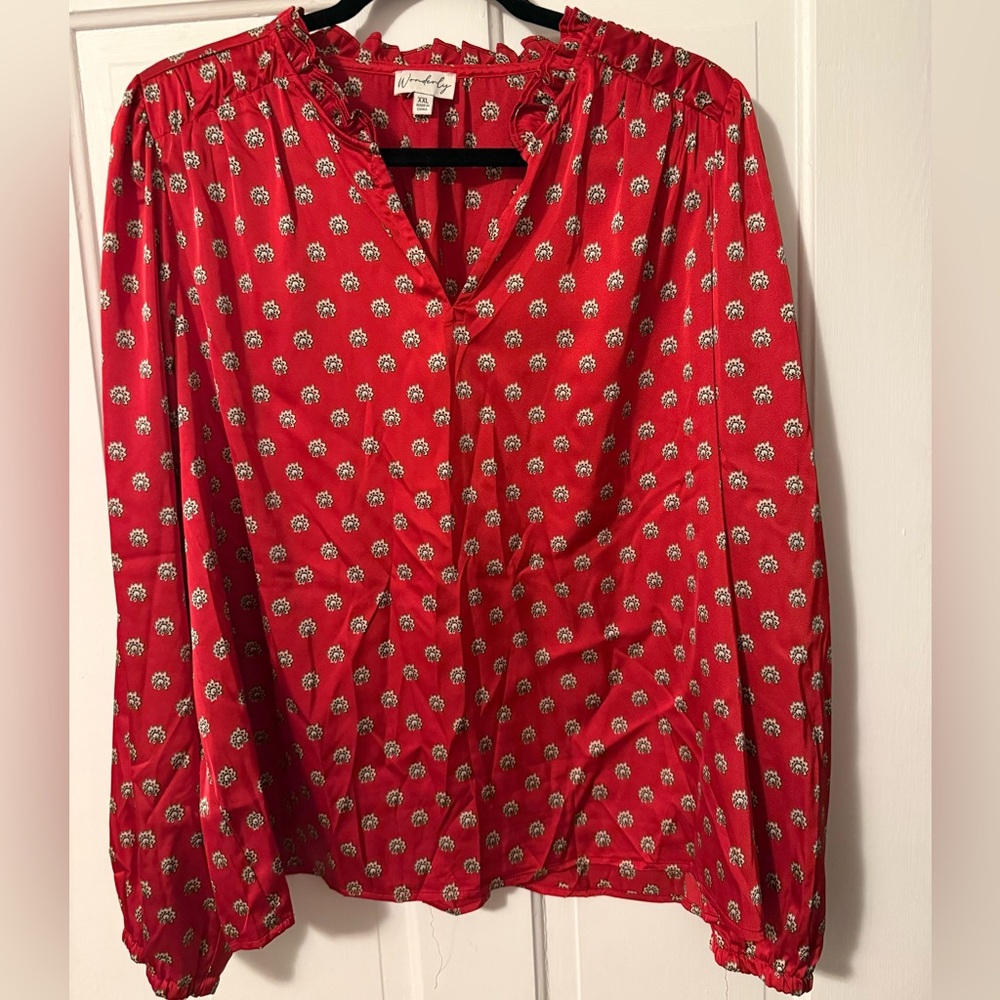 Wonderly Red Patterned Sateen Blouse
